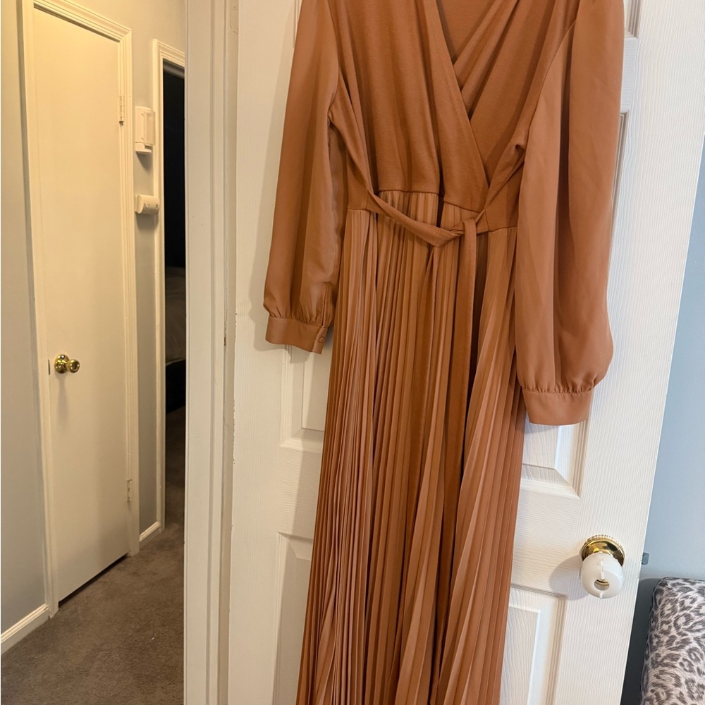 Dainty Jewells Tan Pleated Maxi Dress